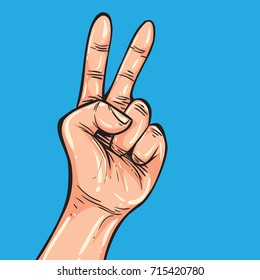 Vector illustration. Hand gesture showing number four. Simple doodle hand drawn style