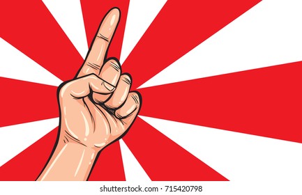 Vector illustration. Hand gesture showing number one. Simple doodle hand drawn style 