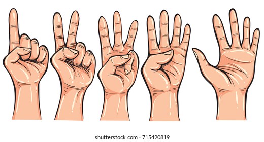 Vector illustration. Hand gesture showing number one. Simple doodle hand drawn style 