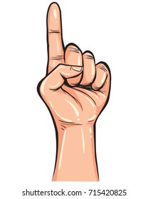 Vector illustration. Hand gesture showing number one. Simple doodle hand drawn style 