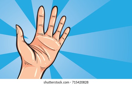 Vector illustration. Hand gesture showing number five. Simple doodle hand drawn style 