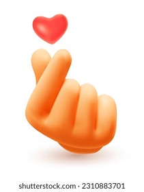 Vector illustration of hand gesture sign i love you with red heart on white color background. 3d style emoji design of man hand for web, banner, poster, print