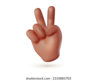 Vektorgrafik des Handgesichtszeichens v auf weißem Hintergrund. Emoji im 3D-Stil, männliche schwarze Hand für Web, Banner, Poster, Druck