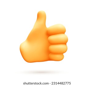 Vector illustration of hand gesture thumb up sign good on white color background. 3d style emoji design of man hand for web, banner, poster, print