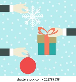 Vector illustration of the hand with a gift