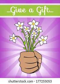 Vector Illustration of Hand Giving Flower Bouquet