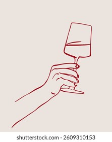 Vector illustration of a hand with a glass of wine.