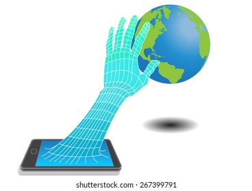vector illustration  hand global connect internet