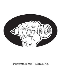 vector illustration of hand graphic design with microphone, icon, art tattoo sketch, draw by hand, use in print