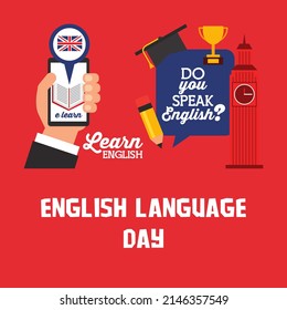 vector illustration of hand graphics, cell phone, pencil, cup, British flag. top view, perfect for background and add english day