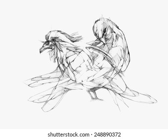 Vector illustration, hand graphics - Dove