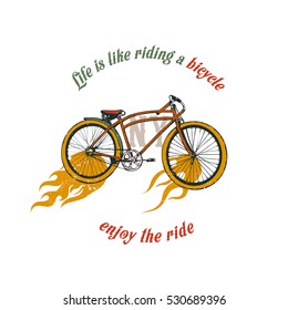 Vector illustration, hand graphics - Old bicycle emblem