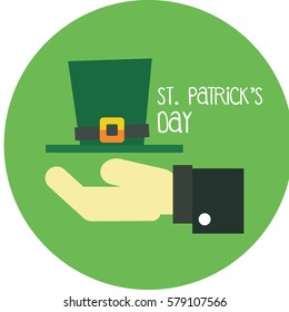 Vector Illustration - Hand With Green Leprechaun Top Hat 