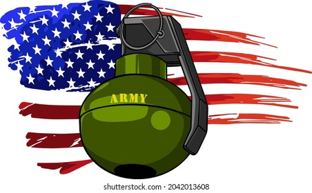 vector illustration of Hand grenade with american flag