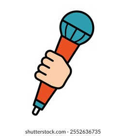 Vector illustration of a hand gripping a microphone, perfect for cartoons, clipart, or line art designs.






