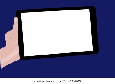 Vector illustration of hand handling tablet with white background.