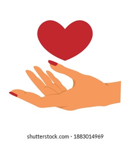 Vector illustration of a hand with a heart.