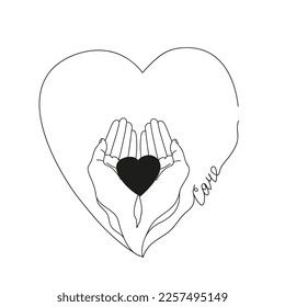 Vector illustration of a hand with a heart. Donation. The concept of a charitable foundation. A symbol of care