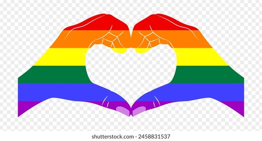 Vector illustration of Hand heart in rainbow color on transparent background