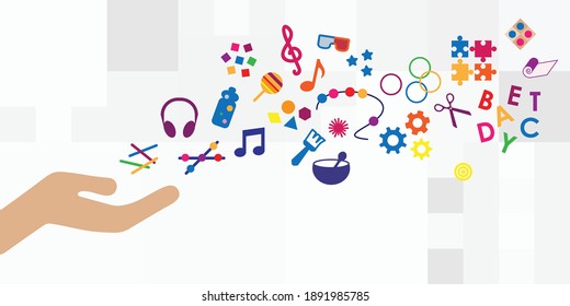 vector illustration of hand and hobby activities symbols for crafting and lessons schedule