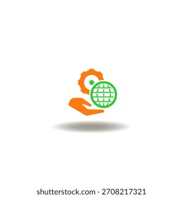 Ilustración vectorial del globo terráqueo de mano y la rueda dentada. Símbolo de responsabilidad.