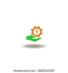 Vector illustration of hand hold gear with one number. Symbol of main job.