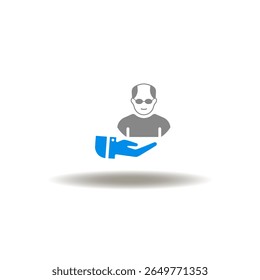 Ilustração vetorial do homem velho careca de mão. Ícone dos cuidados com os pensionistas. Símbolo do plano de pensão.