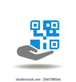 Vector illustration of hand hold qr code. Symbol of get id electronic pass. Icon of qrcode.