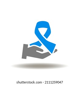 Vektorgrafik von Hand halten Band Hoffnung. Symbol der Hoffnung auf Erholung von Krebs.
