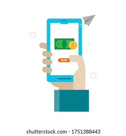 ilustración de vector mano sujetar smartphone para un icono de diseño plano financiero