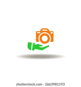Ilustración vectorial Video de la cámara de la foto de la mano. Icono de cámara digital o espejo. Video Símbolo del servicio de negocio de la Fotografía.
