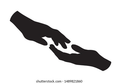 Vector illustration of a hand holding another hand. Symbol of family, care, safe, protect,help.