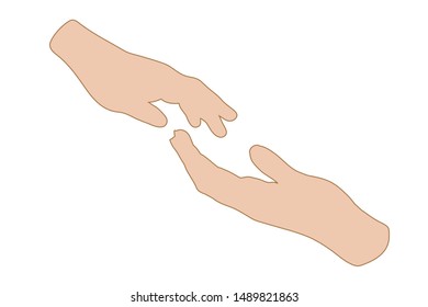 Vector illustration of a hand holding another hand. Symbol of family, care, safe, protect,help.