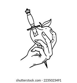 vector illustration of a hand holding an apple