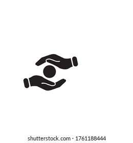 vector illustration of a hand holding a black earth on flat style, isolated on white background