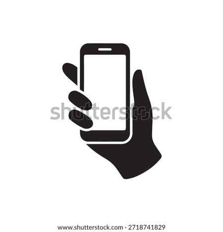 Vector illustration of a hand holding a blank smartphone screen with a simple black design on a white background