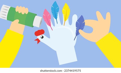 Vector illustration of a hand holding a bottle of water and a rooster