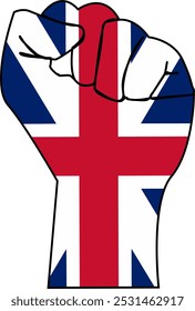 Vektorgrafik der Hand, die den Geist der britischen Flagge hält, Kampfgeist des britischen Empires, die Faust mit dem Geist der britischen Flagge zusammenklemmt