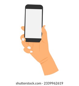 vector illustration of a hand holding a cell phone or smartphone