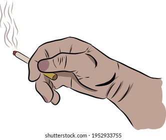Ilustración vectorial de una mano sosteniendo un cigarrillo