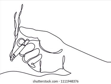 Vector illustration of a hand holding cigarette.Vector continuous line.
