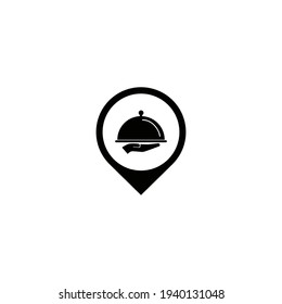 ilustración vectorial de una bandeja de cierre de mano en el puntero del mapa para un símbolo de icono del restaurante. indicaciones a un lugar para comer. logotipo para cafés y otros lugares para comer