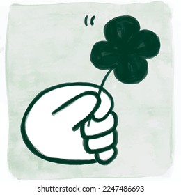 Vector illustration of a hand holding a clover. retro poster