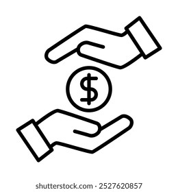 Ilustración vectorial de una mano que sostiene una moneda, que representa ahorros o inversiones financieras.