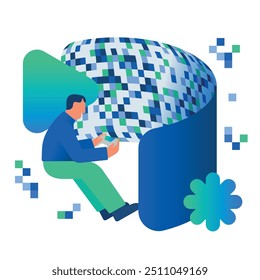 Vector illustration of a hand holding a console game machine for playing video games