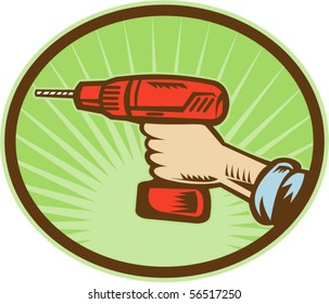 vector illustration of a Hand holding a cordless drill side view