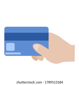 Vector illustration of a hand holding a credit card.Isolated on white.