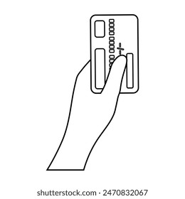 Vector illustration of a hand holding a credit card. Plastic credit card in hand. Vector flat illustration for website and banner design