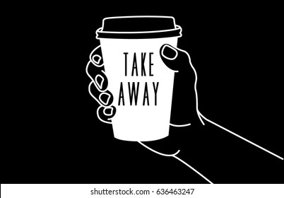 Vector Illustration Of A Hand Holding A Cup Of Coffee To Takeaway