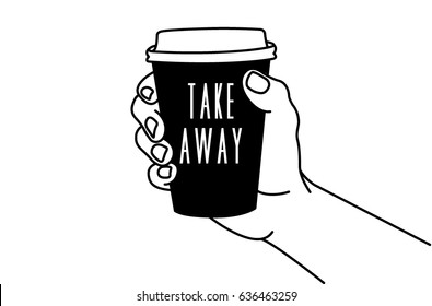 Vector illustration of a hand holding a cup of coffee to takeaway